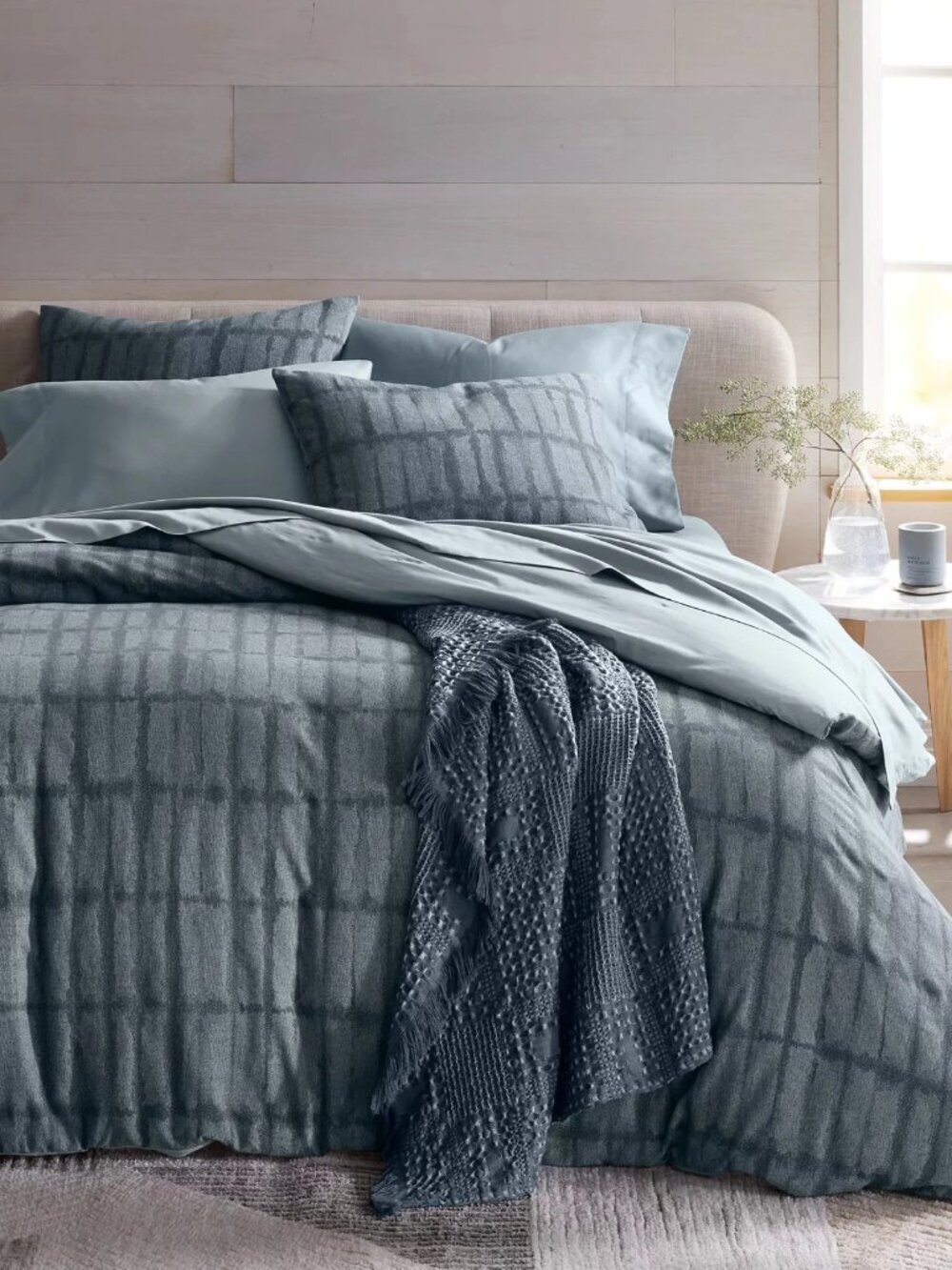 Oake Indigo Shibori Stripe Duvet Cover 3pc Set - Full/Queen Blue Cotton Bedding